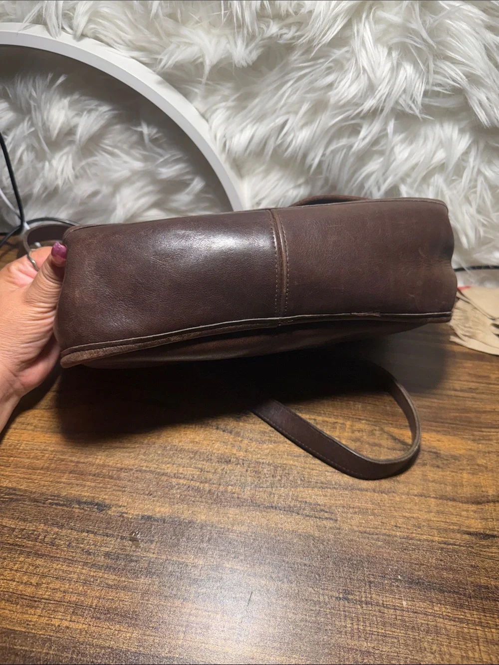 Coach Brown Leather Messenger Bag with Turn-Lock Closure Vintage